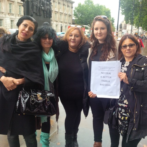Flor, Michelle, Ambrosine, Rachel and Sharon about to deliver the letter to No. 10.